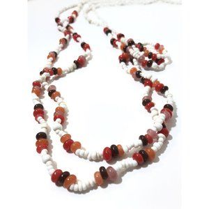 Bead Strand Necklace- Pink, Red, White, Glass & Stone Bead Necklace- Long 40”.